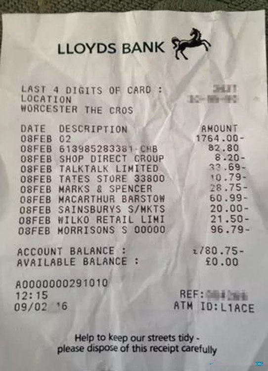 Download United Kingdom Lloyds bank receipt Photoshop template